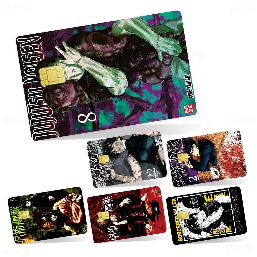 Jujutsu Kaisen Fushiguro Megumi Poker Sticker Film Tape Skin for Credit Card Debit Card Cartoon Waterproof Stickers Small Chip
