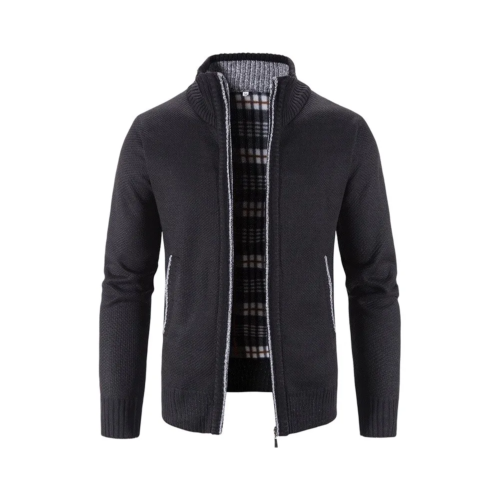 Zipper Up Outerwear Mens Knit Jacket 95 Polyester 5 Spandex Lapel Neckline Design Regular for Fit Length For Cold Season