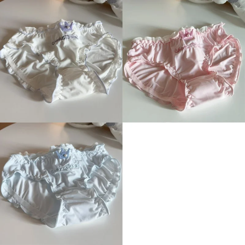 

Summer Cool Briefs for Women Comfort Quick-dry Briefs Silky Soft Cute Crown Letter Embroidery Mid-waist Ice Silk Girly Panties