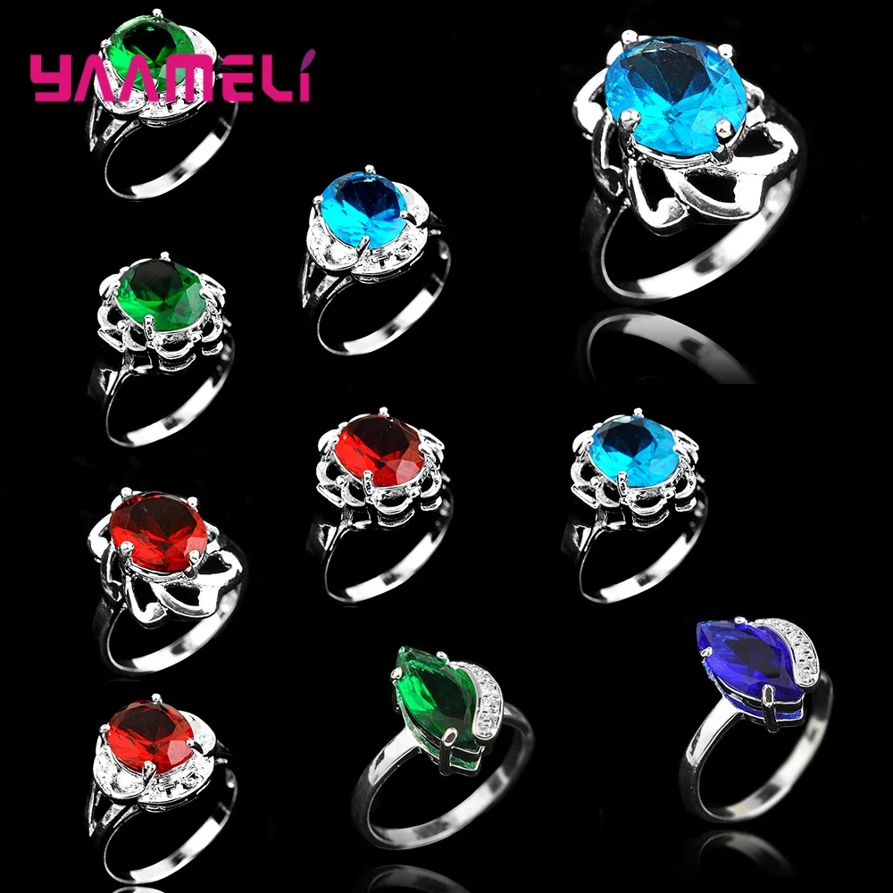 Vintage 925 Sterling Siver Women Men Finger Ring Green Blue Green Cubic Zirconia Party Accessory 10pcs Mix Design Color Size