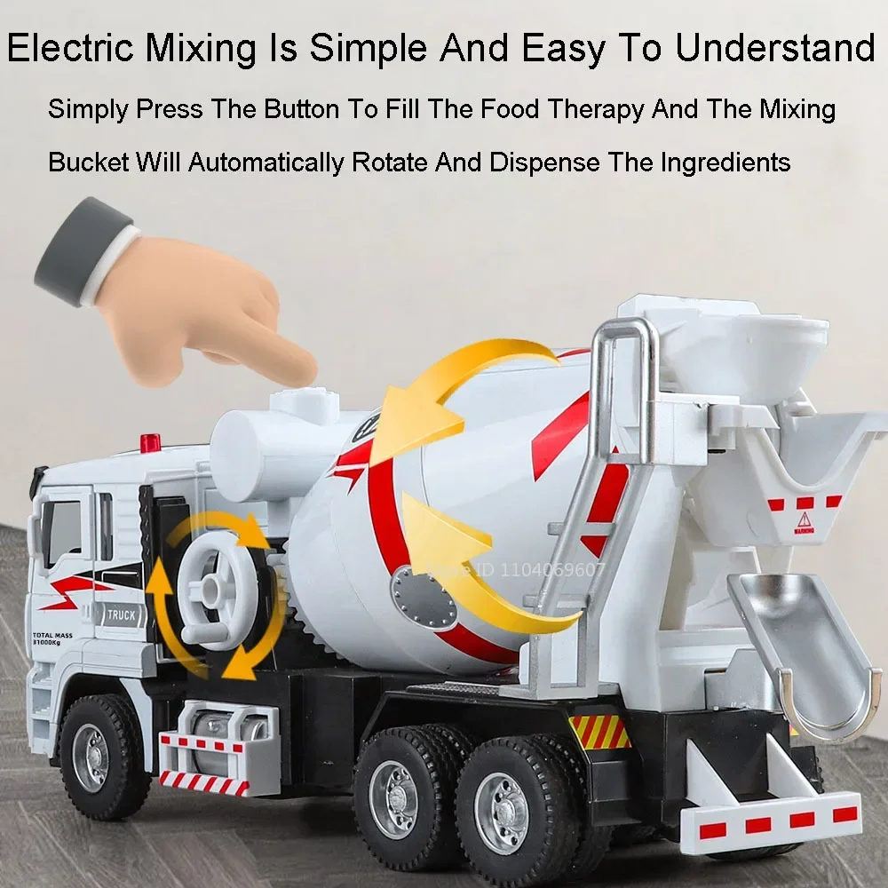 1:40 Alloy Model Electric Mixer Truck Toys Metal Diecast Engineering Vehicles Sound Light Doors Opened Pull Back for Boys Gifts