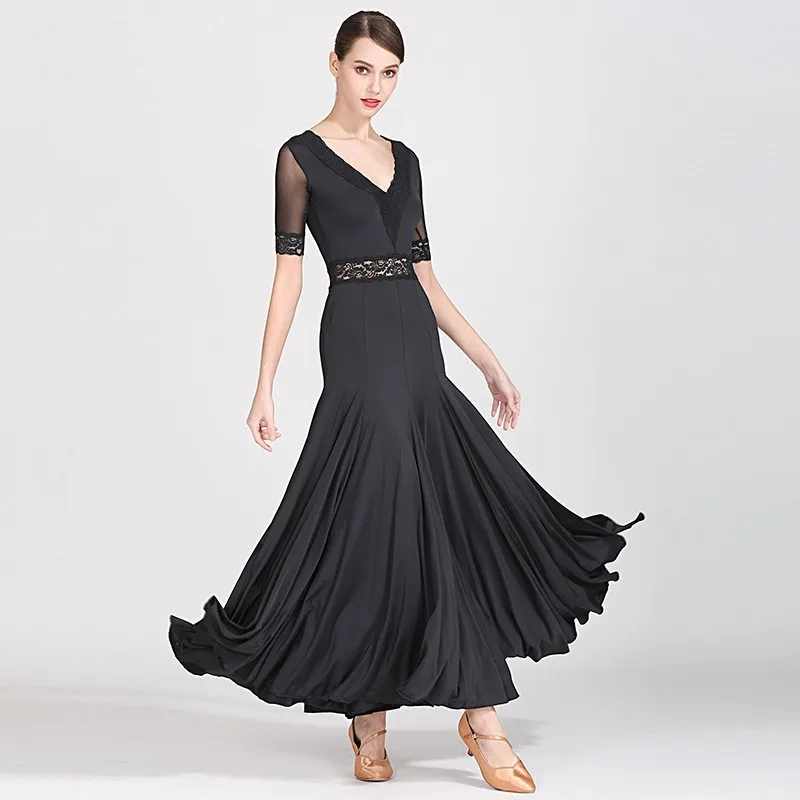 

New Arrival Women Girls Sexy Lace Black Ballroom Dance Dress Waltz