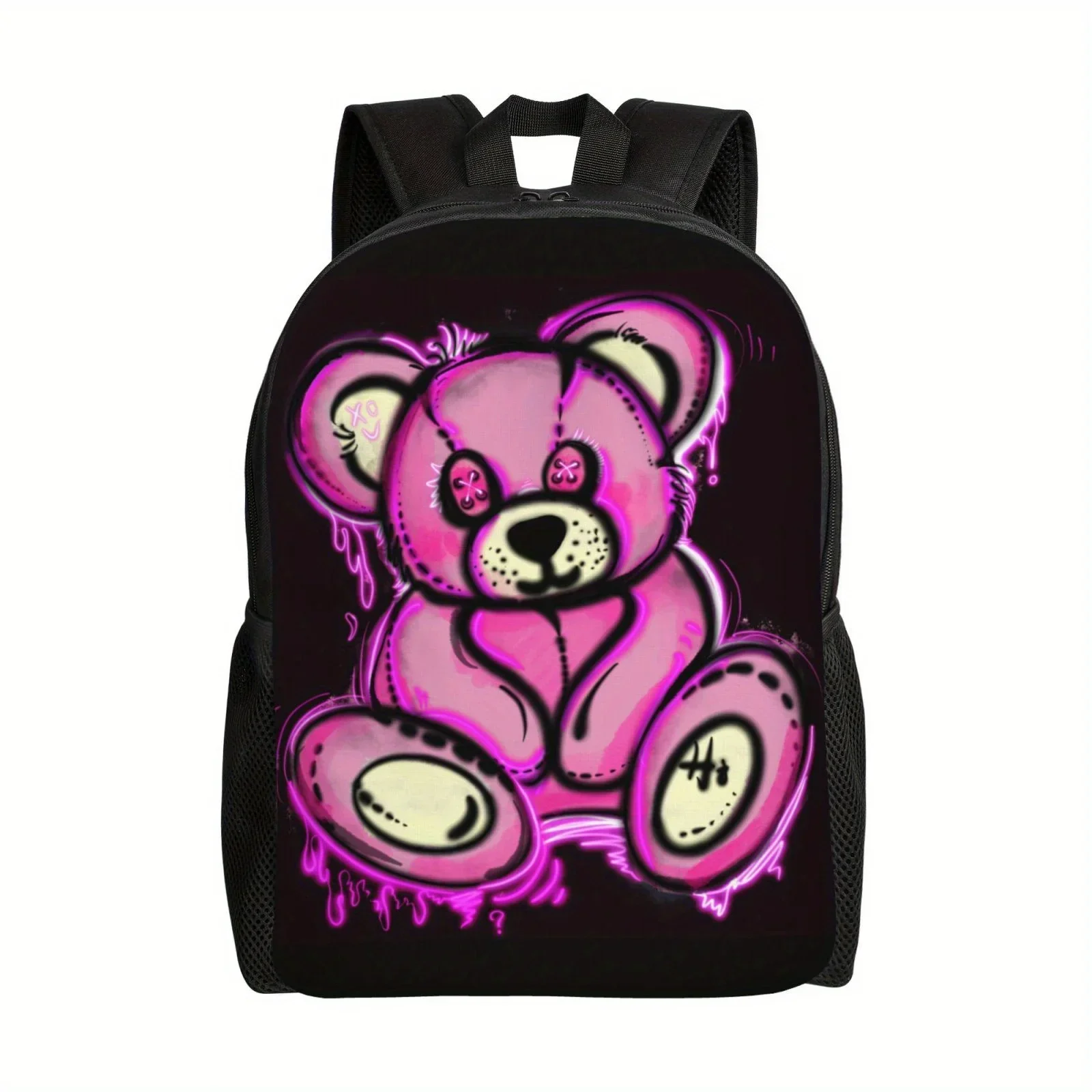 

Fashion Graffiti Bear Print Backpack - Durable Street Style Student School Bag