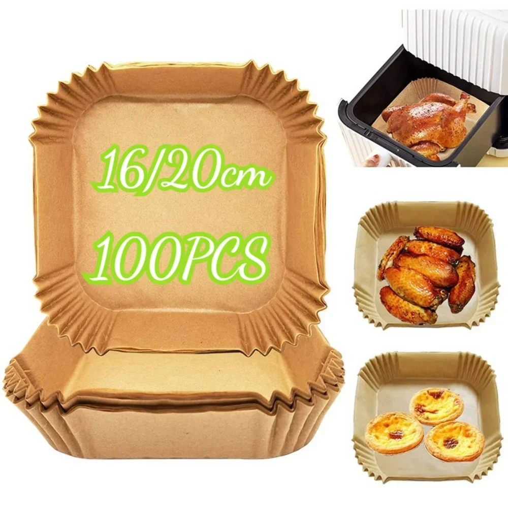 

50/100Pcs Air Fryer Disposable Parchment Paper Liner Oil-proof Paper Tray Non-Stick Baking Mat Air Fryer Accessories SquareRound