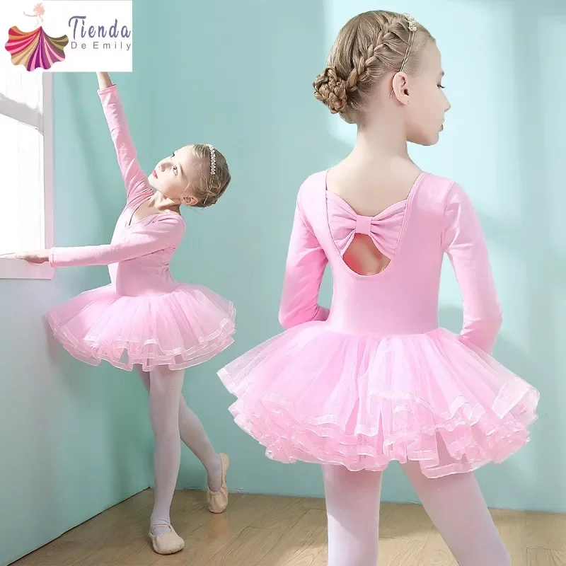 Vestido de balé infantil, saia de treino, collant para ginástica, roupas de dança clássica, manga curta longa, traje tutu infantil