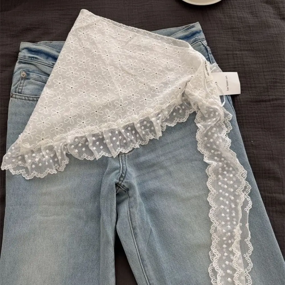 Multipurpose Lace Head Scarf Crochet Trim Lightweight Triangle Shawl Embroidered Floral Pattern Retro Lace Trim Lace Kerchief