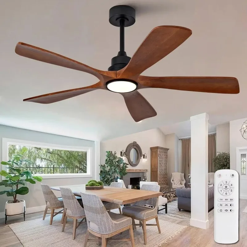 Wood Ceiling Fans with Lights For Bedroom Indoor Office Remote Control 6 Speed Wind Black Walnut 5 Blades Ceiling Fan