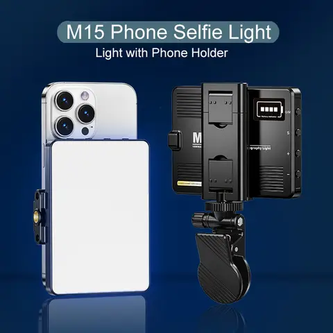 휴대폰 셀카 필 라이트, 휴대용 포켓 뷰티 사진 램프, 비디오 녹화, 브이로그 촬영 필 스튜디오 램프, 전화 거치대 포함, M15