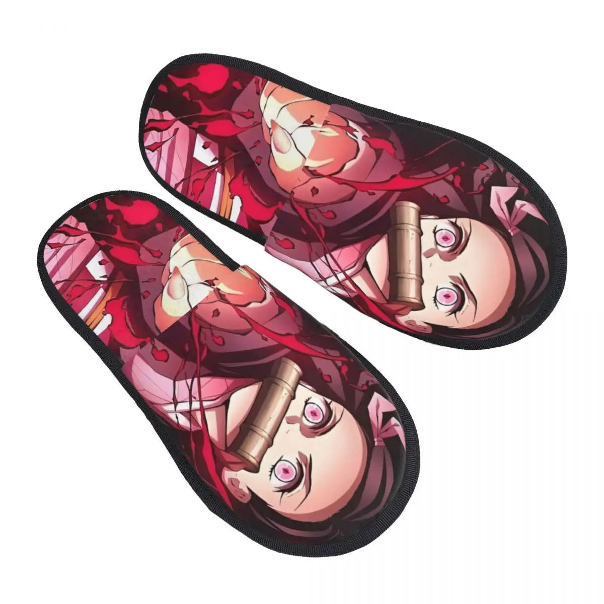 Anime Kawaii Nezuko Winter House Slippers Bedroom Demon Slayer Cozy Memory Foam Slides Non-skid