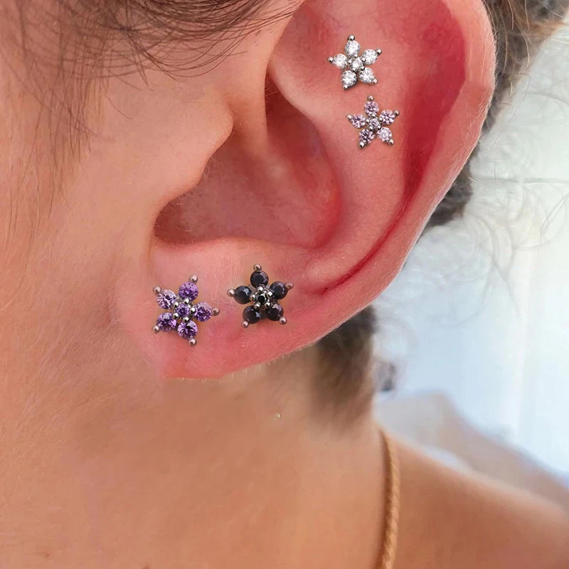 1PC kolczyki sztyfty kwiatowe ze stali nierdzewnej dla kobiet cyrkon Helix ucho Tragus chrząstka kolczyki do piercingu akcesoria biżuteria prezent — zdjęcie 3