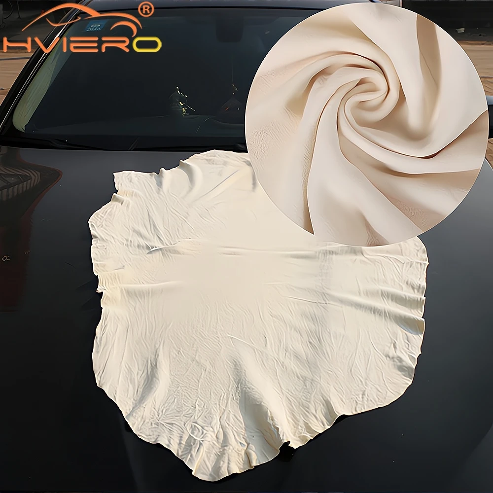 1pcs Universal Car Extra Large Motorcycle Cleaning Approx 30X60Cm Free Shape Genuine Leather Washer Tool Deer Skin Cloth Yellow