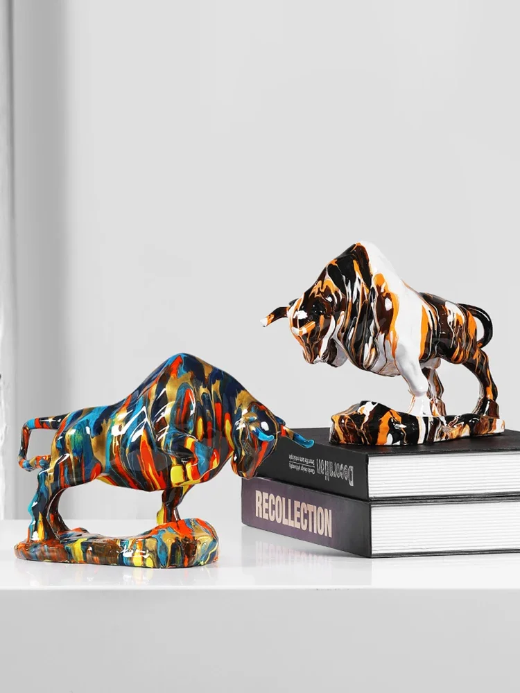 

Statuette Creative Wealth Attraction Bull Decoration Living Room Office Wine Cabinet Bookcase Figurine Desktop Ornament Gifts