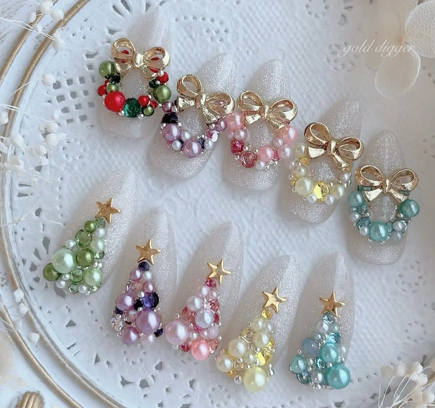 6/12Grids 3D Christmas Colorful Pearls Bead Nail Charms Mixed Round Balls Nail Art Decorations Xmas Beads DIY Manicure Jewelry