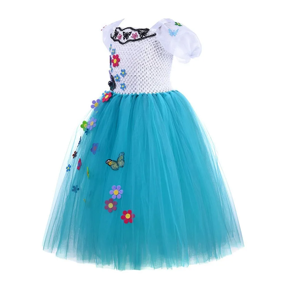 Girls Summer Dress Baby Mirabel Birthday Appliques Costume Children Madrigal Encanto Mesh Clothing Princess Christmas Tutu Dress