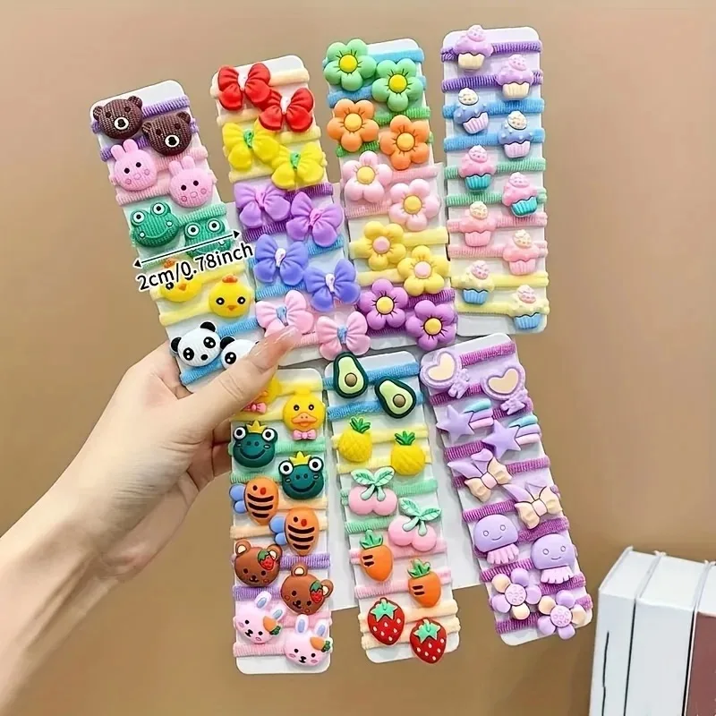 10Pcs/set Cute Elastic Hair Ropes Hairband Cartoon Flowers Hair Ties Girls Baby Ponytail Holder Hair Bands Hair Accessories