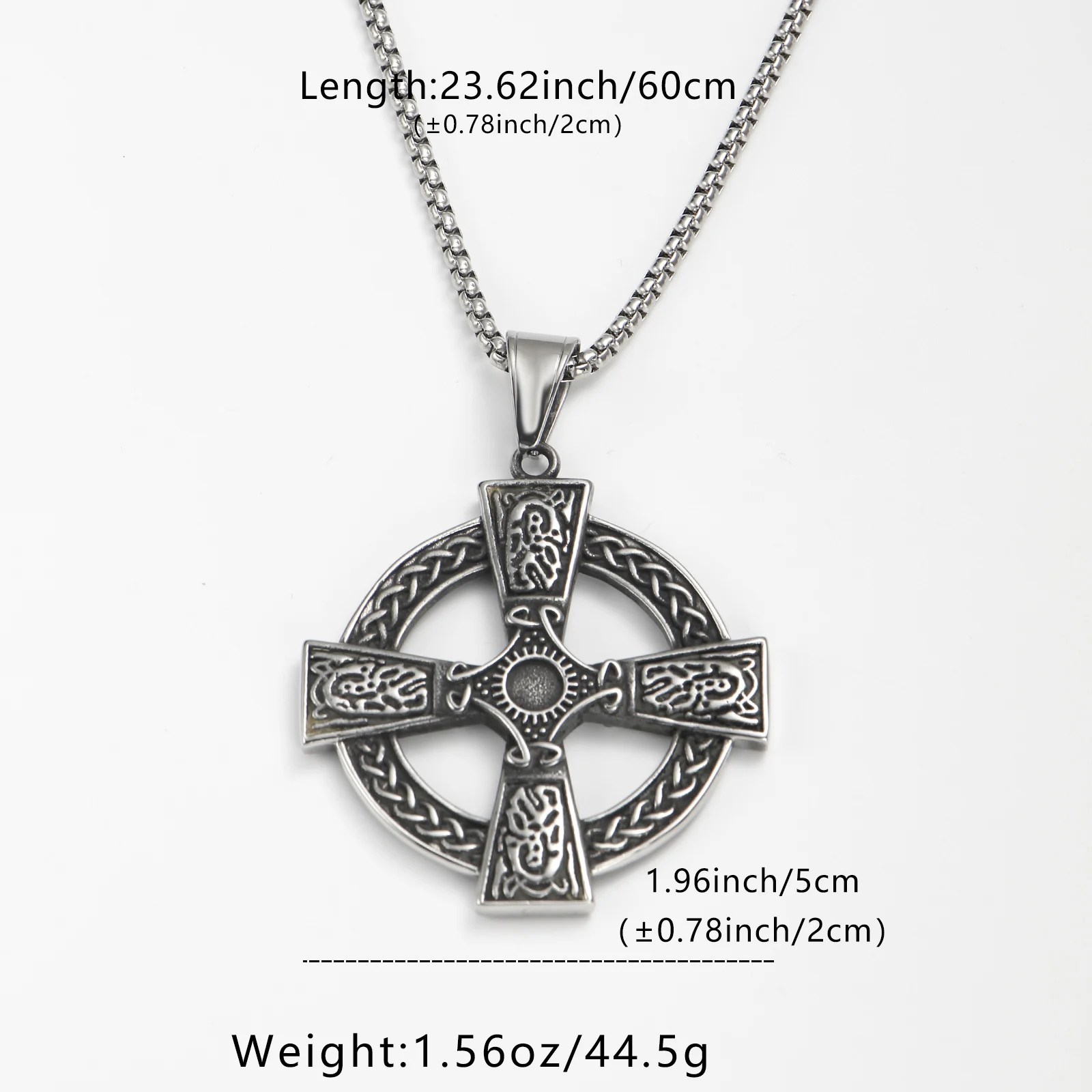 LNCHRAN Men 316L Stainless Steel Antique Celtic Solar Cross Pendant Necklace Box Chain Irish Vintage Jewelry Gift For Men - view 6