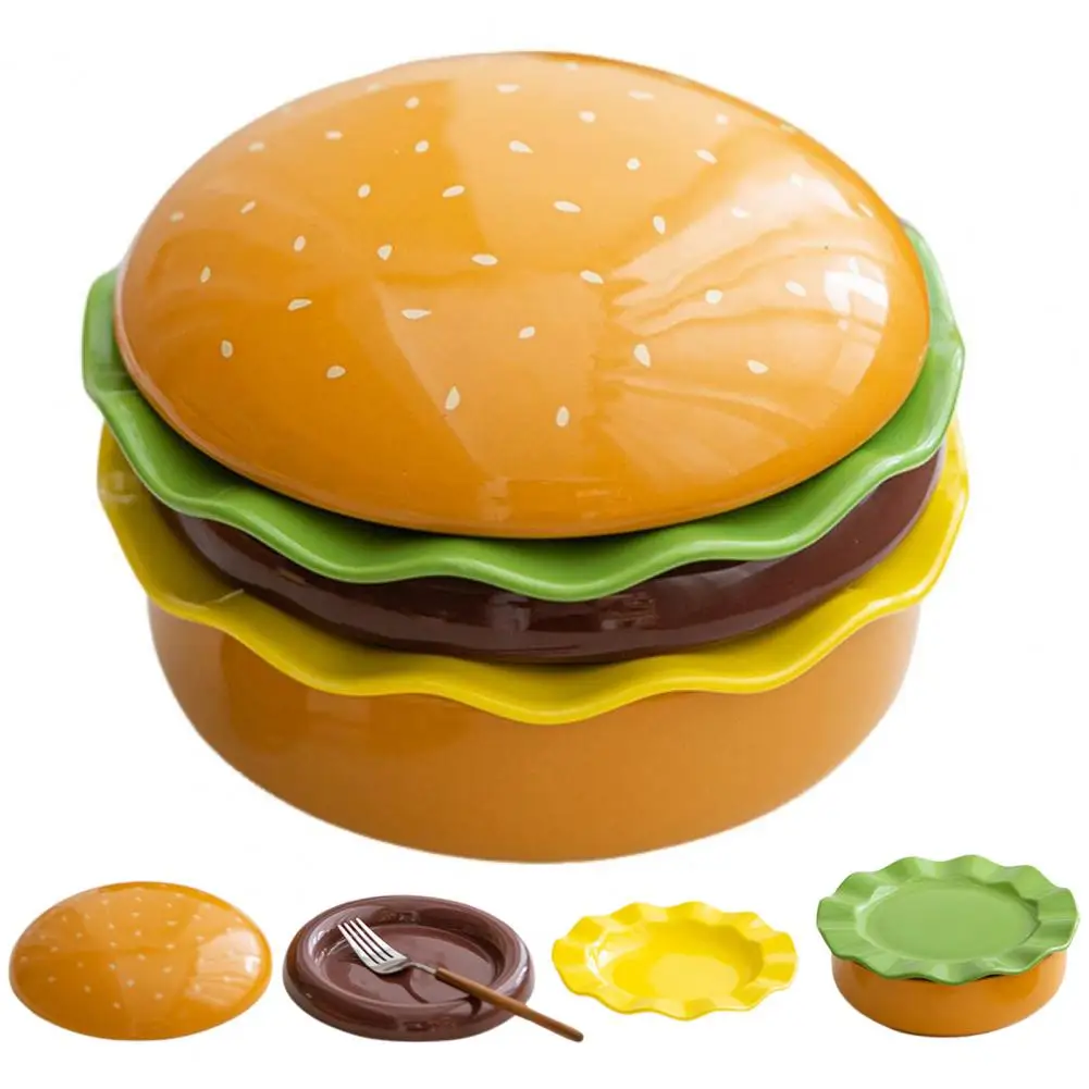

Burger Shape Ceramic Dish Set 5-Piece Handmade Tableware Multifunctional Snack Salad Plate Gift for Family Friends