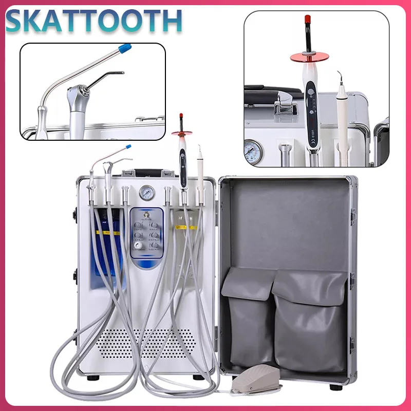 Portable Dental Delivery Unit Air Compressor Suction System 6Hole with Light Curing Ultrasonic Scaler Portable Dental Unit