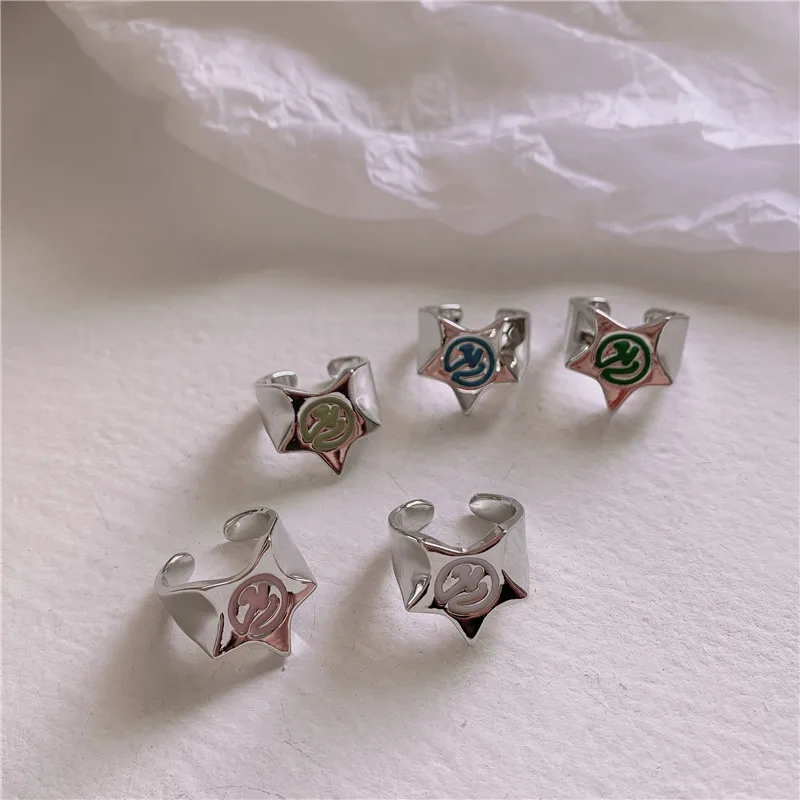 

Vintage Fashion Personality Five-pointed Star Symbol Ring Unisex Silver Color Open Ring Banquet Jewelry Accessories Gift