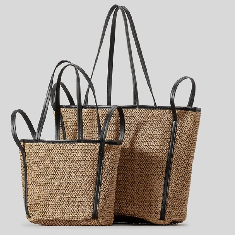 

2024 Summer Large Capacity Seaside Holiday Straw Bag Paper Woven Casual Beach Vacation Shoulder Bag High Quality Female Tote