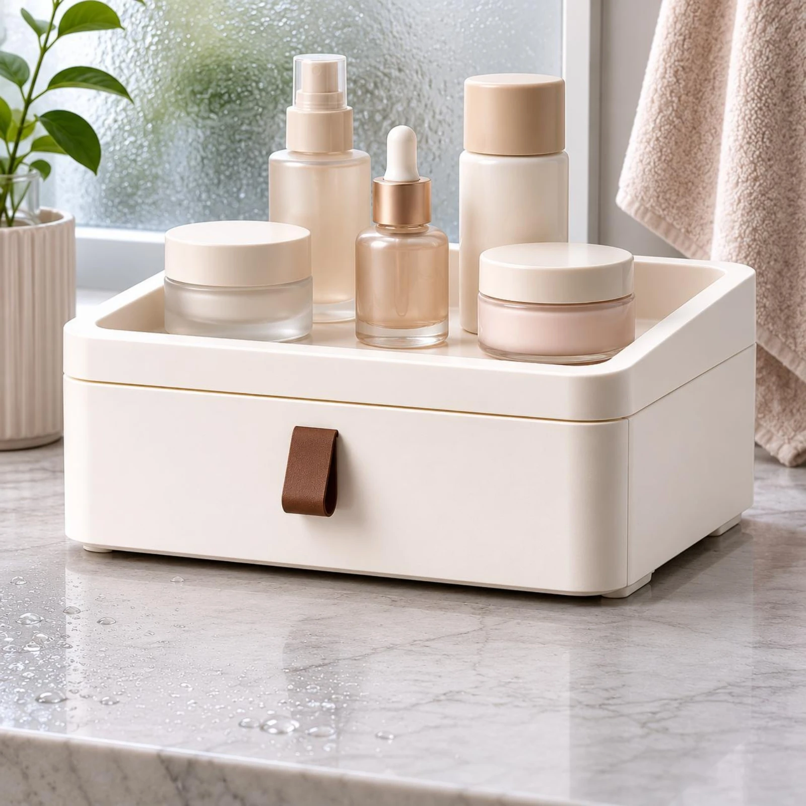 

Desktop Drawer Box Compact Desk Organizer with Drawers Drawer Storage Box Rounded-Corner Top Tray Organizer Polished Finish