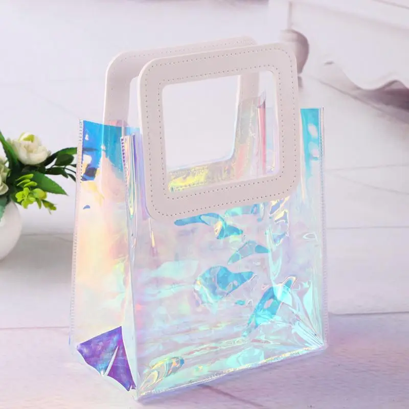 Holographic Transparent Tote Bag Holographic Rainbow Color Shopping Bag Multi-purpose Large-capacity Handbag