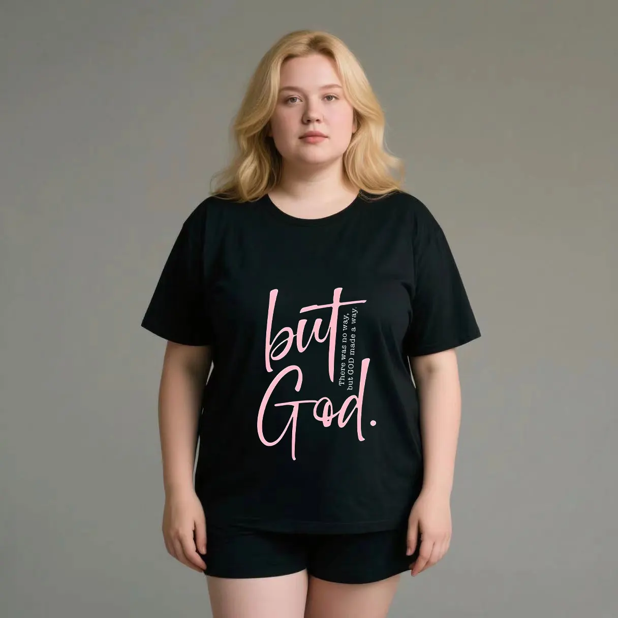 

Advanced Pink White English Printing plus size Ladies' casual short sleeved T-shirt black