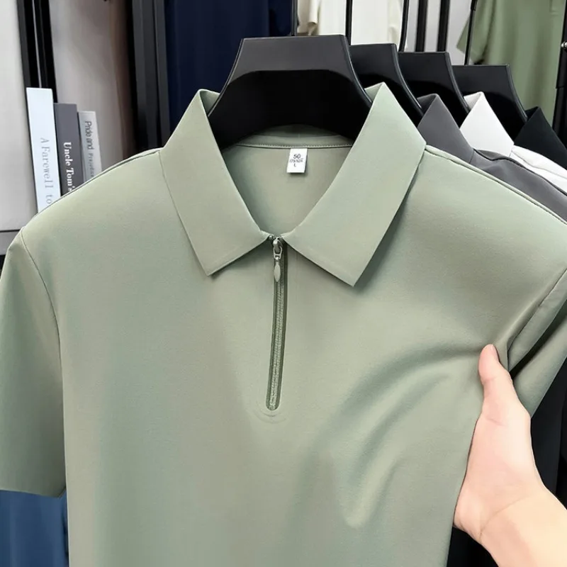 Men S Polo Shirts Quick Dry Short Sleeve Half Zipper T Shirt Casual Breathable Top Solid Color