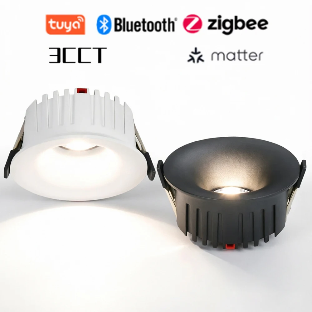 Embedded Square/rotundity Curved-Edge  Downlight 3CCT Tuya Bluetooth/Zigbee Matter  Selectable Led Cob Spotlight