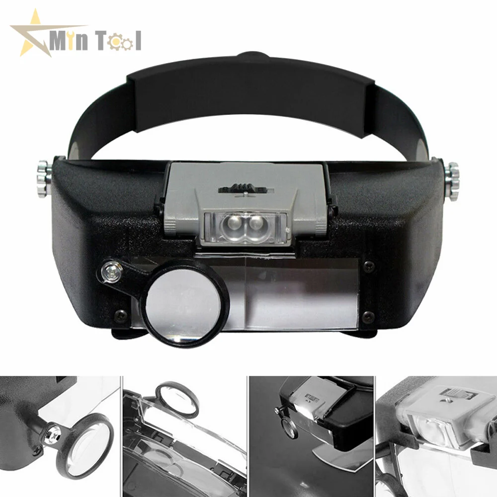 10X Headband Magnifier Glasses Helmet Style Loupe Lens LED Lights Loupe Microscope For Repairing Watch Jewelry Reading Tool