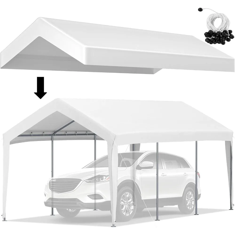 10 x 20 ft Carport Replacement Canopy Cover, Ripstop Triple-Layer PE Fabric Garage Top Tarp Shelter Cover