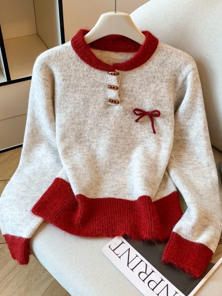 

Korean Sle Knitted Sweater with Knot for Women Thiened Autumn Winter New Design Inner Wear Casual Commute Faion