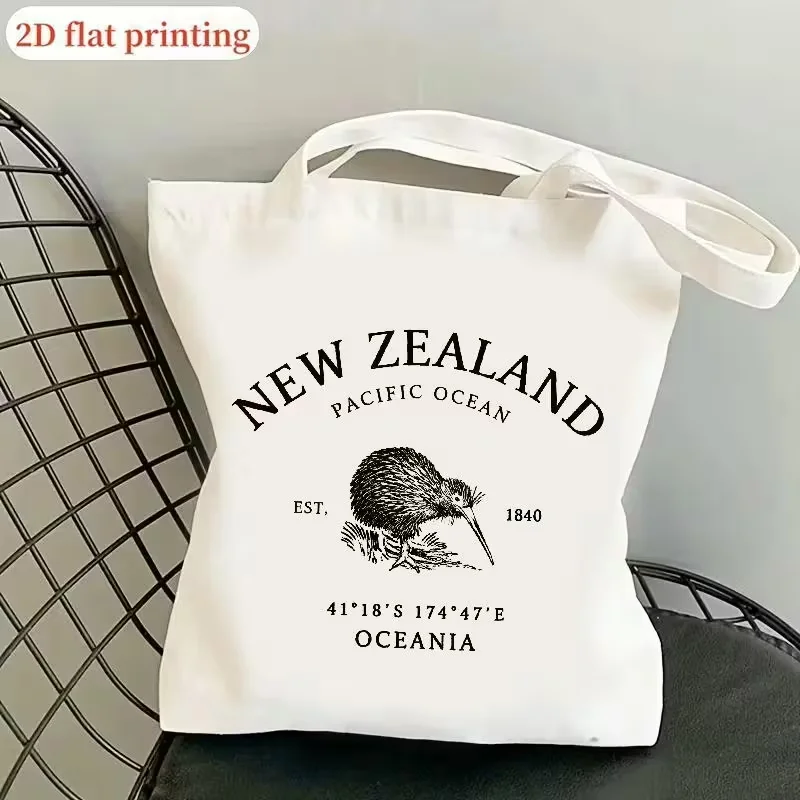 Bolsa de lona vintage con diseño de pájaro kiwi de Nueva Zelanda - Bolso de compras reutilizable con diseño estético del Oceano Pacífico para amantes de los viajes