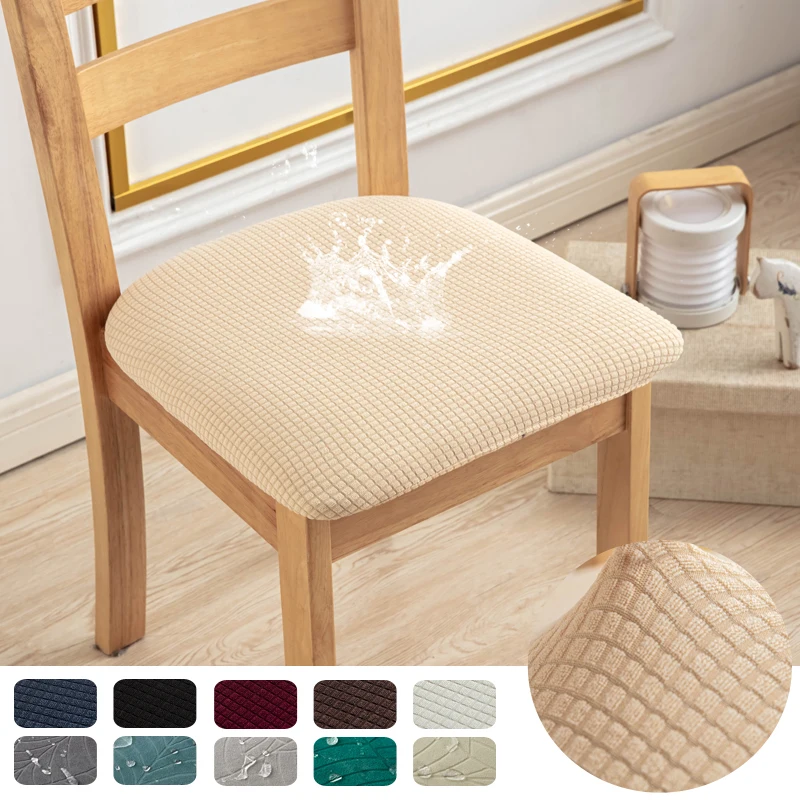 1PC Waterproof Dining Room Chair Cover Seat Covers Jacquard Solid Color Removable Washable Elastic Cushion Covers For Home Hotel