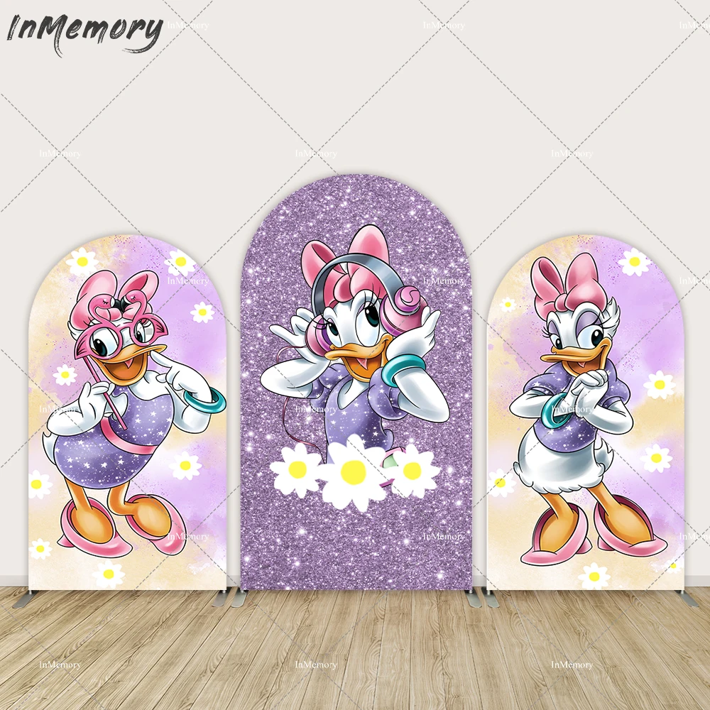 

Glitter Purple Daisy Duck Happy Birthday Arch Backdrop Chiara Wall Banner First Birthday Baby Girl Background Decorations