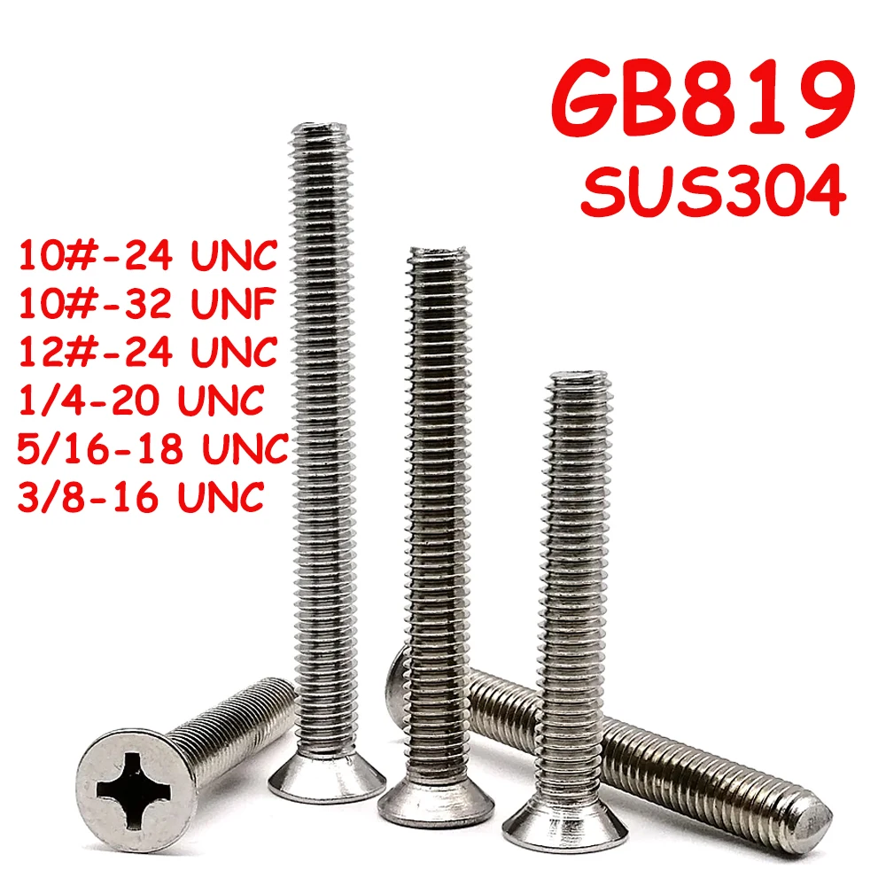 

Yiqianyuan 10# 12# 1/4'' 5/16'' 3/8'' UNC UNF Thread GB819 SUS304 Stainless Steel Cross Recessed Countersunk Head Phillips Screw