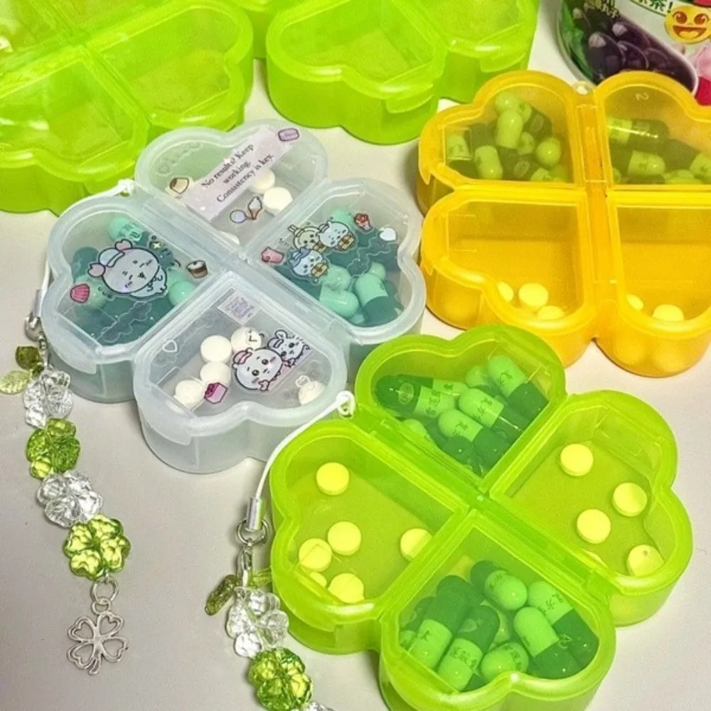 Mini Plastic Pill Storage Box Drug Separation Four-leaf Clover Daily Pill Organizer 4 Grids Drug Contain