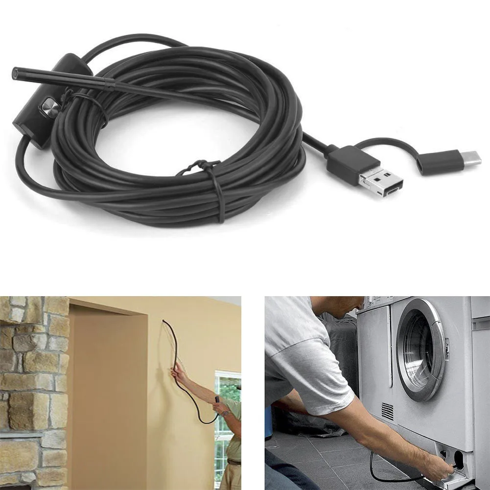 Inspection Camera Y102 USB 3 in 1 Endoscope 5.5mm Lens 6LED 5M Cable IP67 Waterproof Borescope Inspection Camera LED Endoscope