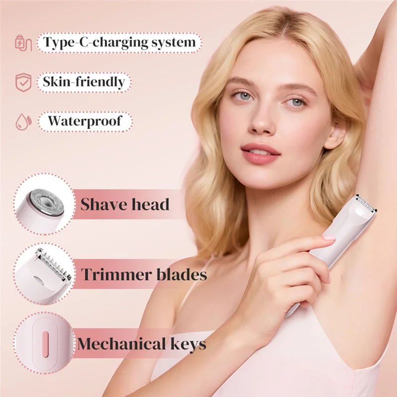 ABUU-Painless, wasserdichter elektrischer Bikini-Rasierer für Damen, doppelköpfiger Ganzkörper-Genitalrasierer, elektrischer Trimmer