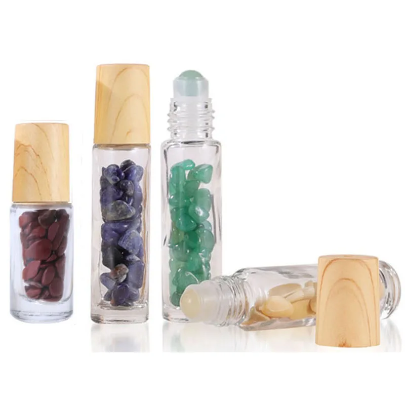 

12pc10ml Essential Oil Bottles Roll On Roller Ball Healing Crystal Chips Semiprecious Stones Bottles Refillable Bottle Container