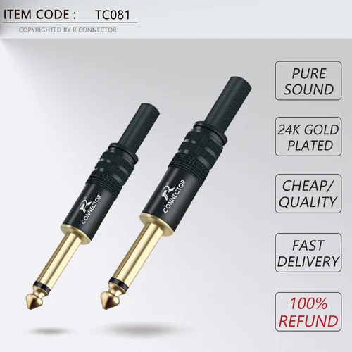 Imagen 2 del producto 10 Uds 6,35mm conector Mono/estéreo 1/4 ""conector chapado en oro 12*1 6,3 conector de Audio amplificador micrófono TRS enchufe soldadura