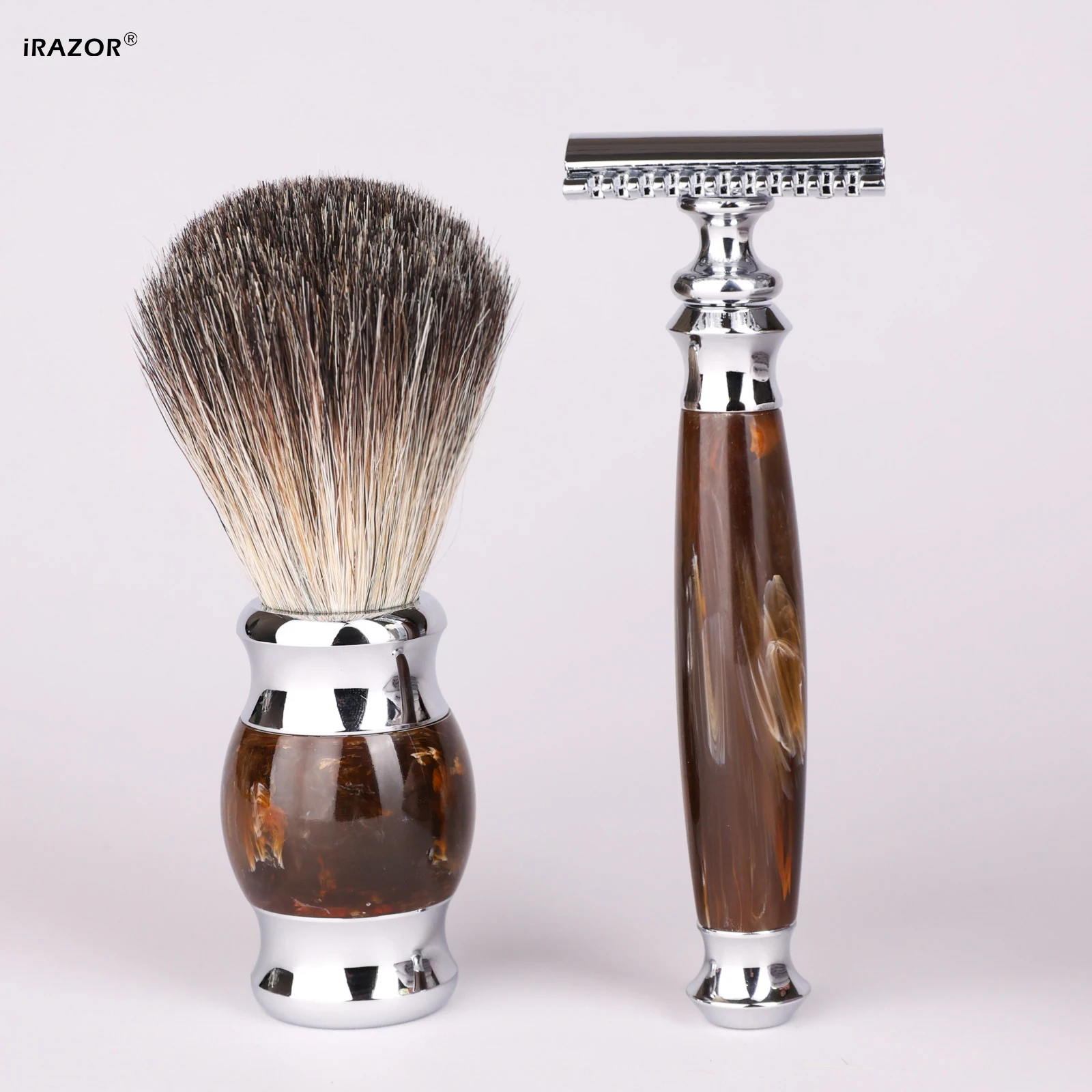 ماكينة حلاقة آمنة كلاسيكية مزدوجة الحواف من iRAZOR للرجال مع 10 شفرات ممتازة ومقبض مريح من الراتنج الأكريليك مجموعة هدايا أدوات الحلاقة #6