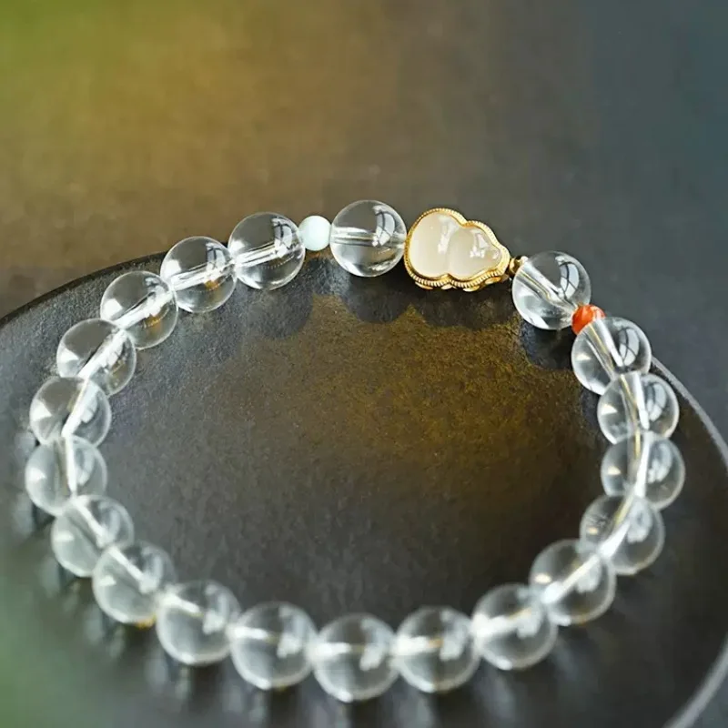 

Natural Body Brazilian White Hetian Jade Gourd Buddha Bead Bracelet Women Red Jewelry