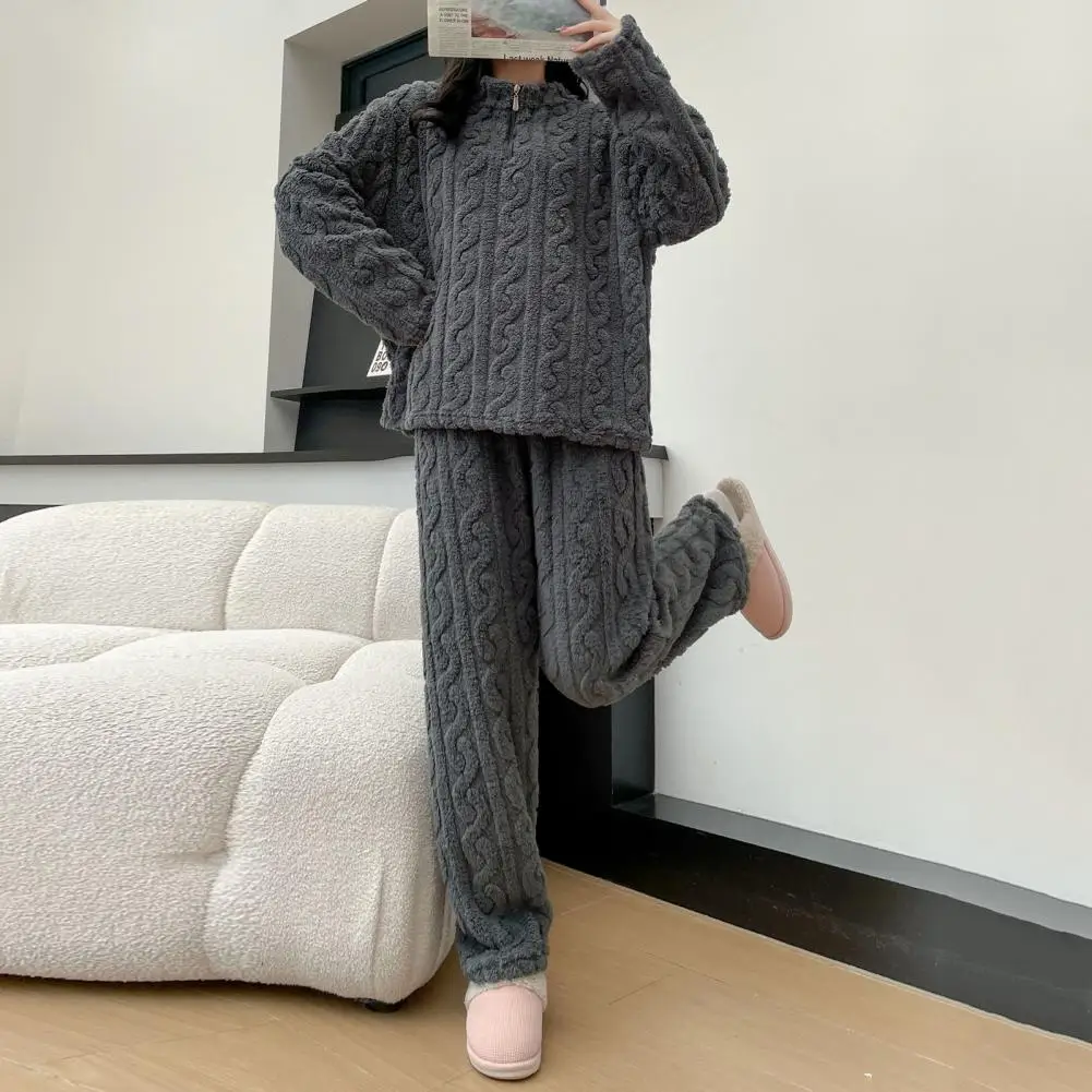 

2 piece Set Thickened Warm Fashion Coral Velvet Pajamas Autumn Winter Padded Ladies Casual Elastic Striped Comfortable Homewear