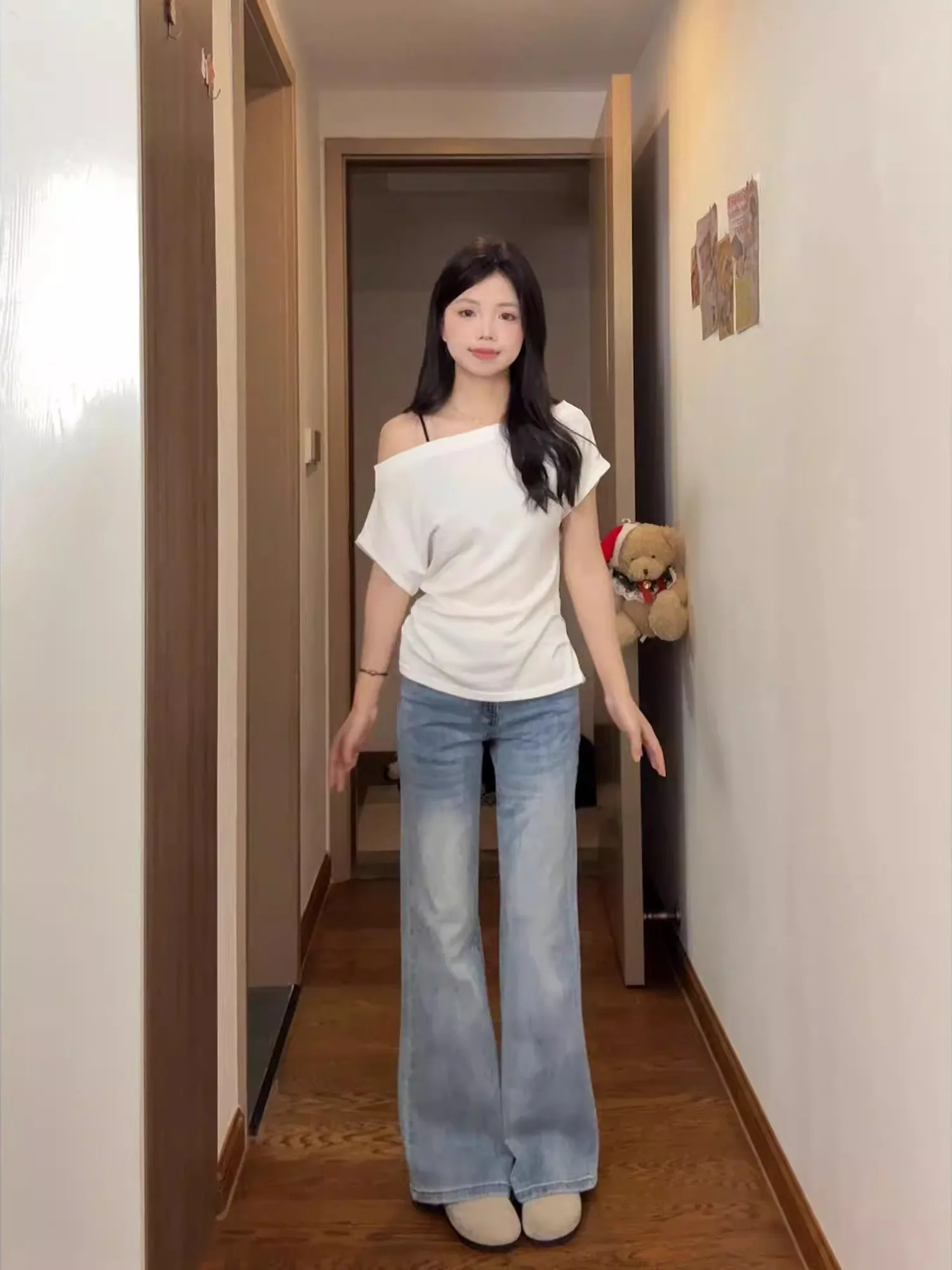 

American Style Micro Flared Jeans Women Summer Large Size Fat MM Draped Blue Versatile Slimming Hoof Long Pants