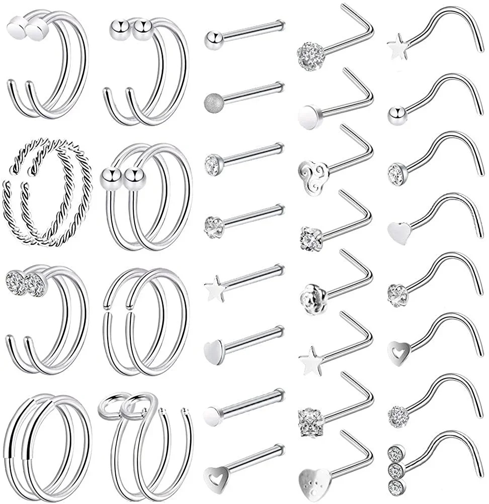 40 teile/satz Nasenringe aus Edelstahl 316l-Aufsteck ringe, Nasen stecker und Prothesen ringe