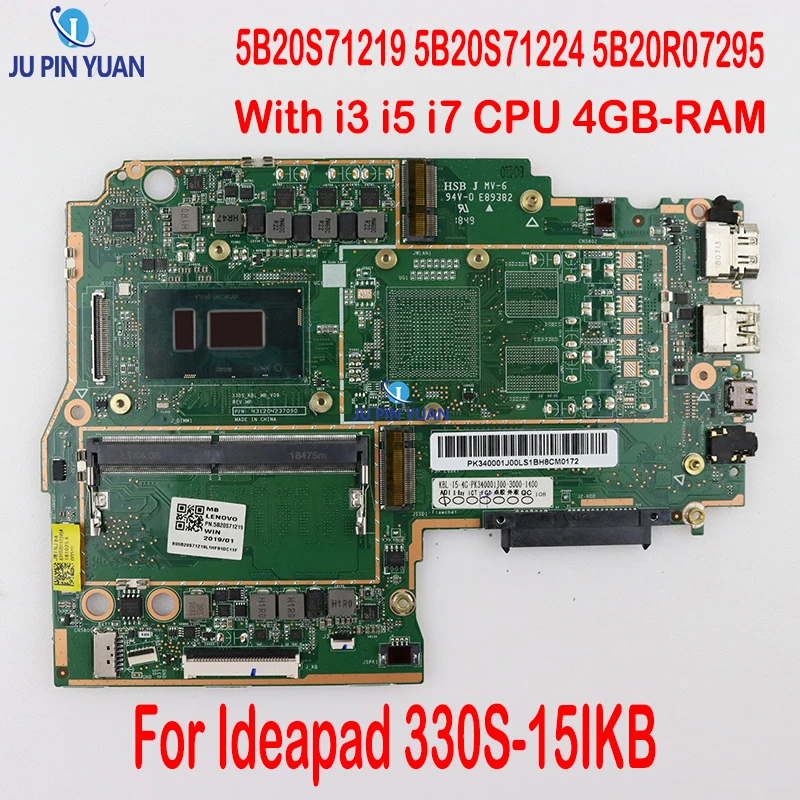 Fru: 5B20S71219 5B20S71224 5B20R07295 for Lenovo Ideapad 330S-15IKB Laptop Motherboard with i3 i5 i7 CPU 4GB-RAM 100% Test Work