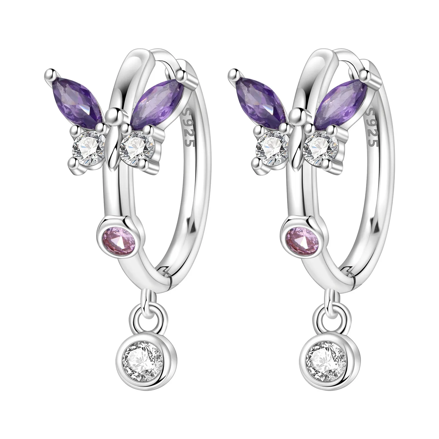 

Cycuff 925 Sterling Silver Purple Zircon Butterfly Drop Earrings Women Earrings Charm Fashion Versatile Party Jewelry Gifts