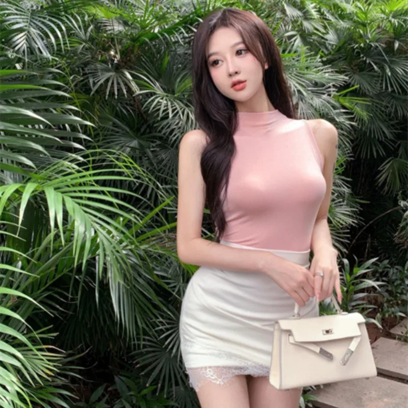 Sexy Lace Trim Splice Bodycon  Skirt High Waist A-Line ort Skirt White Color Slimming Design Korean Sle Commute Pure ...