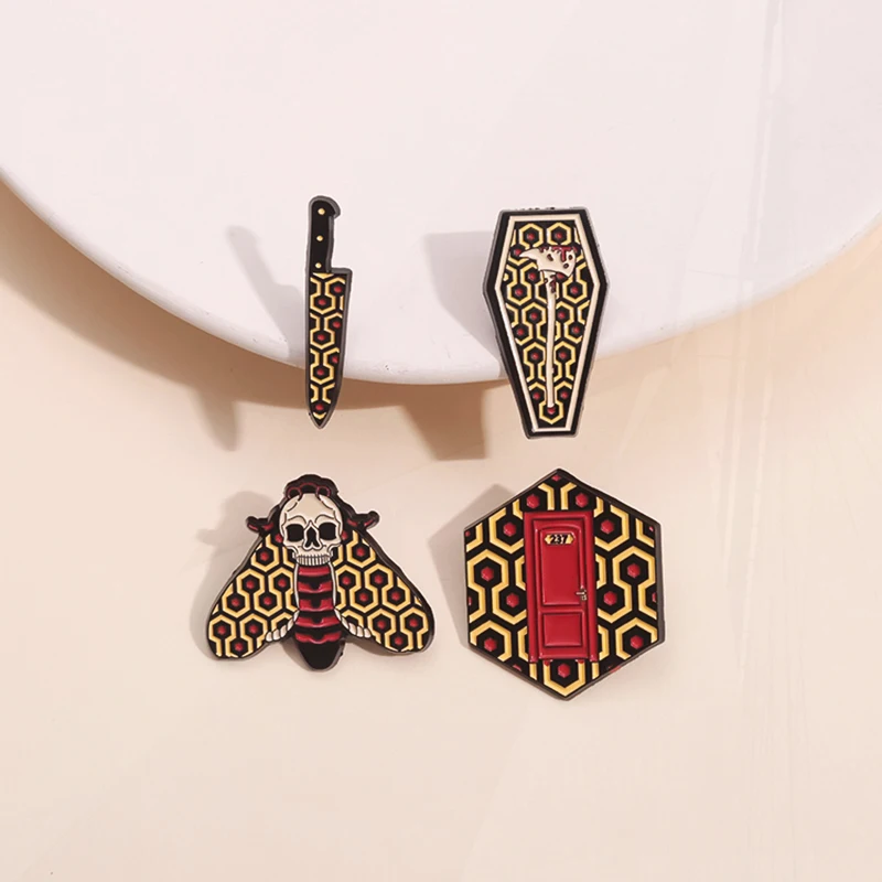 Bee Door Dagger Coffin Pines Lapel Badges Punk Gothic Jewelry Gift for Fans Friends Horror Suspense Film Enamel  Brooch Skull